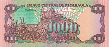 Reverso del billete <span>Billete Desmonetizado de 1,000 Córdobas</span>
