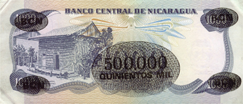 Reverso del billete <span>Billete Desmonetizado de 500,000 Córdobas</span>

