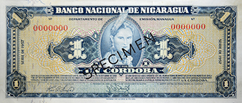 Anverso del billete <span>Billete Espécimen Desmonetizado de 1 Córdoba</span>
