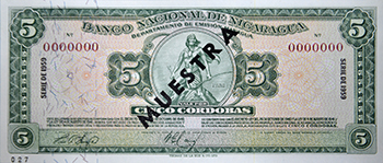 Anverso del billete <span>Billete Espécimen Desmonetizado de 5 Córdobas</span>
