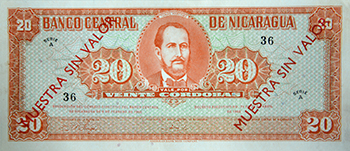 Anverso del billete <span>Billete Espécimen Desmonetizado de 20 Córdobas</span>
