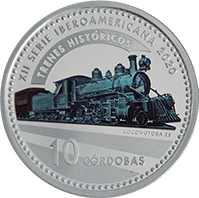 Anverso de la moneda XII Serie Iberoamericana – Ferrocarriles Históricos – Locomotora 25