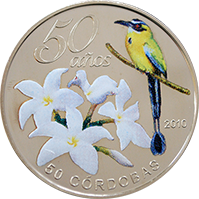 Anverso de la moneda 50 Aniversario del Banco Central de Nicaragua