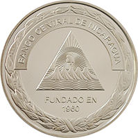 Reverso de la moneda 50 Aniversario del Banco Central de Nicaragua