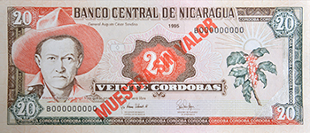 Anverso del billete <span>Billete Espécimen Circulación de 20 Córdobas</span>

