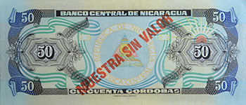 Reverso del billete <span>Billete Espécimen Circulación de 50 Córdobas</span>
