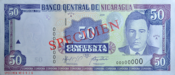 Anverso del billete <span>Billete Espécimen Circulación de 50 Córdobas</span>
