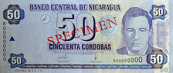 Anverso del billete <span>Billete Espécimen Circulación de 50 Córdobas</span>

