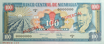 Anverso del billete <span>Billete Espécimen Circulación de 100 Córdobas</span>
