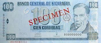 Anverso del billete <span>Billete Espécimen Circulación de 100 Córdobas</span>
