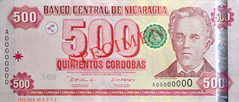 Anverso del billete <span>Billete Espécimen Circulación de 500 Córdobas</span>
