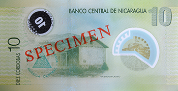 Reverso del billete <span>Billete Espécimen Circulación de 10 Córdobas</span>
