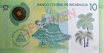Reverso del billete <span>Billete Espécimen Circulación de 10 Córdobas</span>
