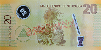 Reverso del billete <span>Billete Espécimen Circulación de 20 Córdobas</span>
