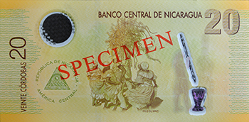 Reverso del billete <span>Billete Espécimen Circulación de 20 Córdobas</span>
