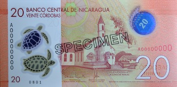 Anverso del billete <span>Billete Espécimen Circulación de 20 Córdobas</span>
