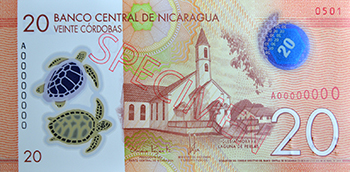 Anverso del billete <span>Billete Espécimen Circulación de 20 Córdobas</span>

