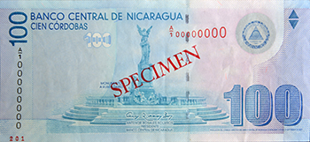 Anverso del billete <span>Billete Espécimen Circulación de 100 Córdobas</span>

