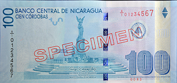 Anverso del billete <span>Billete Espécimen Circulación de 100 Córdobas</span>
