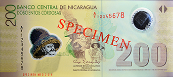 Anverso del billete <span>Billete Espécimen Circulación de 200 Córdobas</span>
