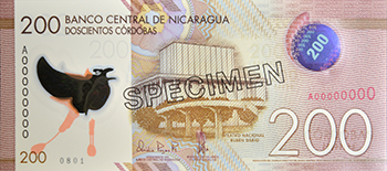 Anverso del billete <span>Billete Espécimen Circulación de 200 Córdobas</span>

