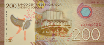 Anverso del billete <span>Billete Espécimen Circulación de 200 Córdobas</span>
