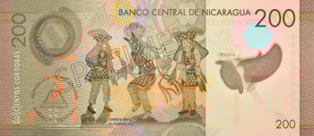 Reverso del billete <span>Billete Espécimen Circulación de 200 Córdobas</span>
