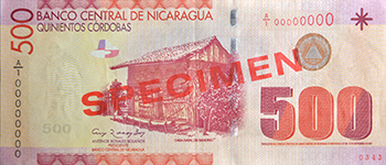 Anverso del billete <span>Billete Espécimen Circulación de 500 Córdobas</span>
