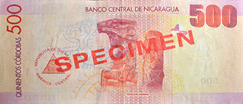Reverso del billete <span>Billete Espécimen Circulación de 500 Córdobas</span>

