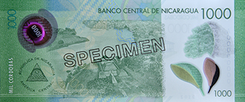 Reverso del billete <span>Billete Espécimen Circulación de 1,000 Córdobas</span>

