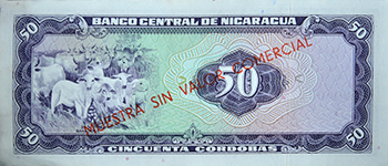 Reverso del billete <span>Billete Espécimen Desmonetizado de 50 Córdobas</span>

