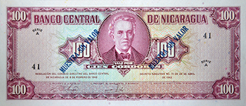 Anverso del billete <span>Billete Espécimen Desmonetizado de 100 Córdobas</span>

