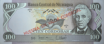 Anverso del billete <span>Billete Espécimen Desmonetizado de 100 Córdobas</span>

