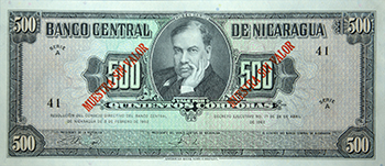 Anverso del billete <span>Billete Espécimen Desmonetizado de 500 Córdobas</span>

