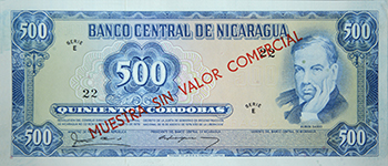 Anverso del billete <span>Billete Espécimen Desmonetizado de 500 Córdobas</span>
