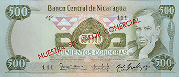 Anverso del billete <span>Billete Espécimen Desmonetizado de 500 Córdobas</span>
