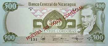 Anverso del billete <span>Billete Espécimen Desmonetizado de 500 Córdobas</span>

