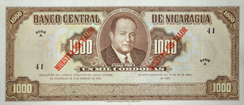 Anverso del billete <span>Billete Espécimen Desmonetizado de 1,000 Córdobas</span>
