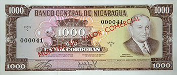 Anverso del billete <span>Billete Espécimen Desmonetizado de 1,000 Córdobas</span>
