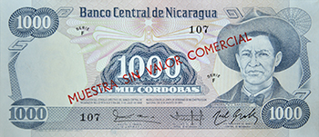 Anverso del billete <span>Billete Espécimen Desmonetizado de 1,000 Córdobas</span>
