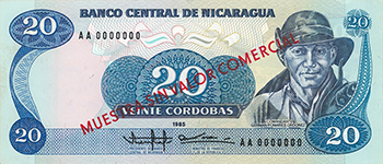 Anverso del billete <span>Billete Espécimen Desmonetizado de 20 Córdobas</span>
