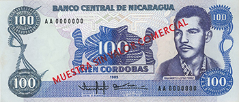 Anverso del billete <span>Billete Espécimen Desmonetizado de 100 Córdobas</span>
