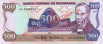 Anverso del billete <span>Billete Espécimen Desmonetizado de 500 Córdobas</span>
