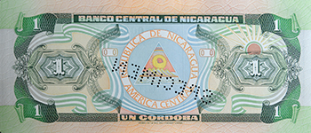 Reverso del billete <span>Billete Espécimen Circulación de 1 córdobas</span>
