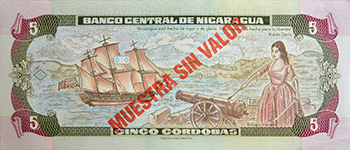 Reverso del billete <span>Billete Espécimen Circulación de 5 Córdobas</span>
