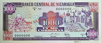Anverso del billete <span>Billete Espécimen Sin Circular de 1,000 Córdobas</span>
