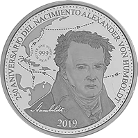 Anverso de la moneda 250 Aniversario del nacimiento de Alexander Von Humboldt