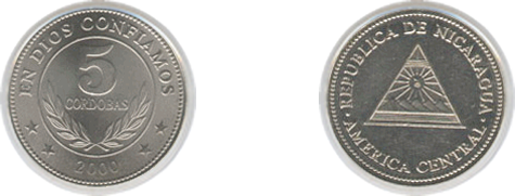 Moneda 5 córdobas 2000